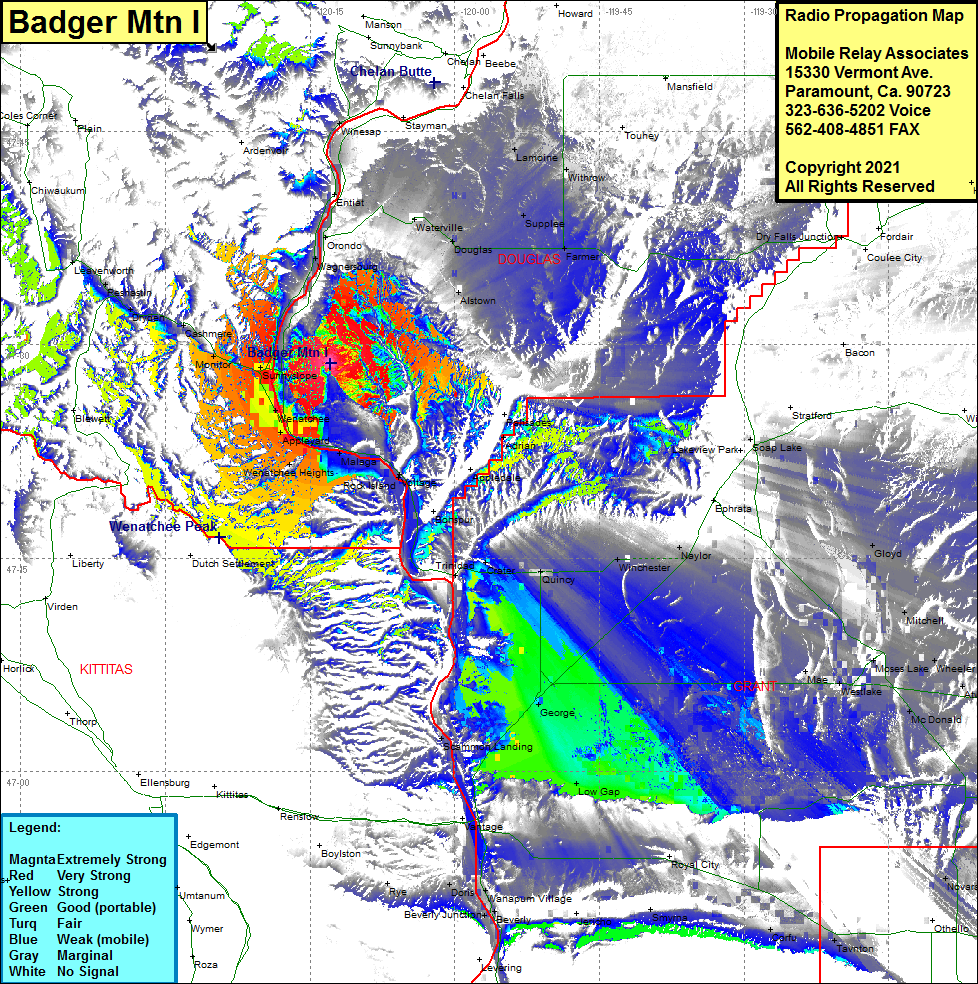 heat map radio coverage Badger Mtn